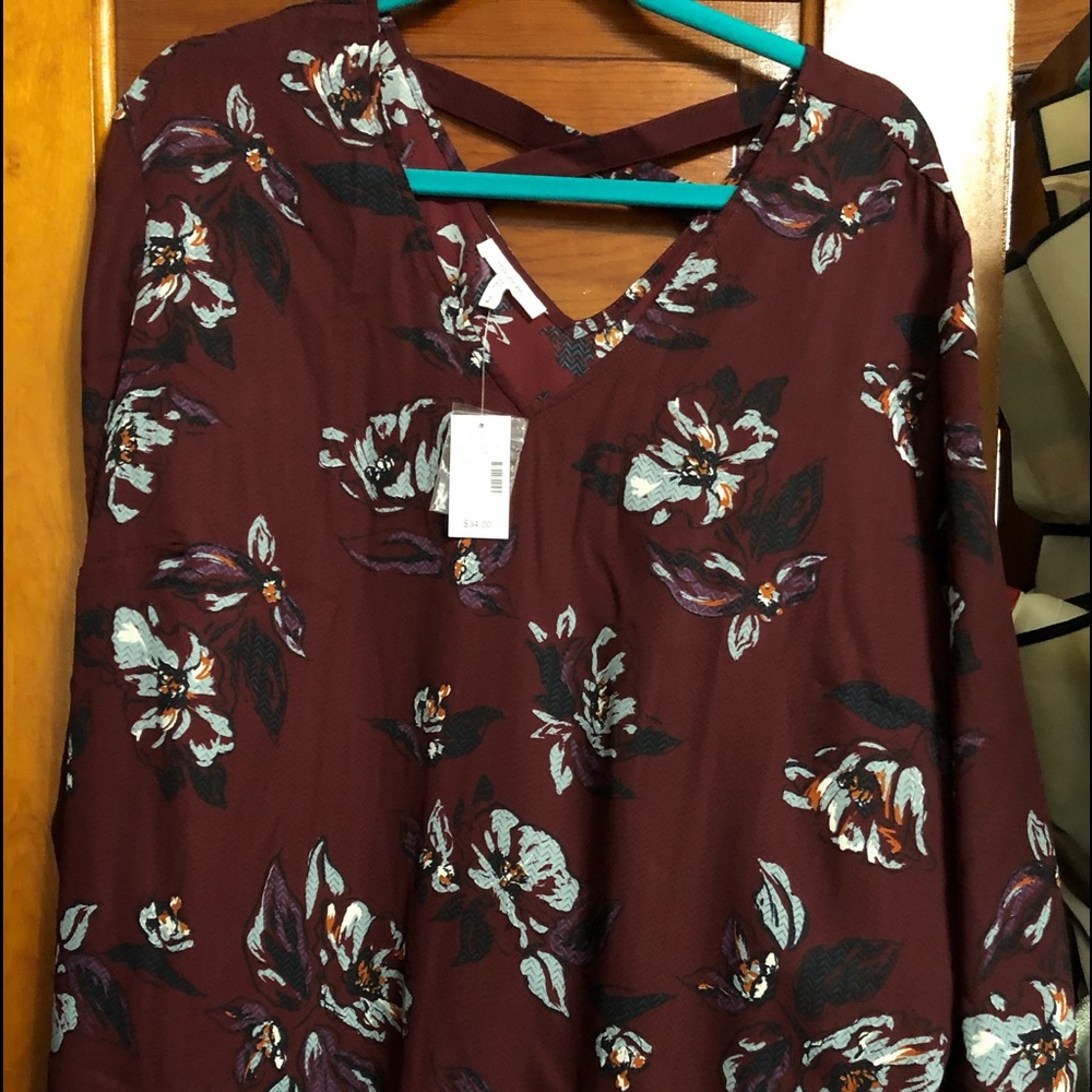 Burgundy red floral blouse